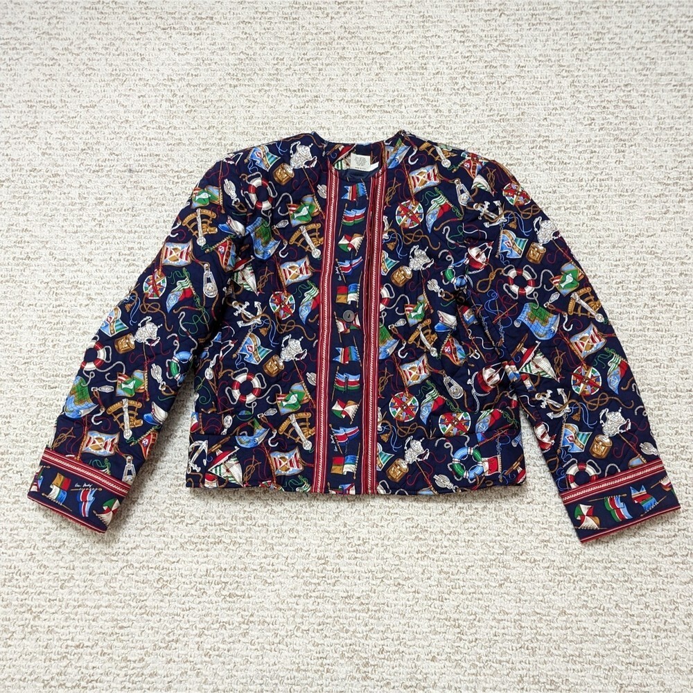 Vera Bradley Women's Size Medium Nautical Hidden Button Shoulder Padded Jacket - Picture 1 of 5